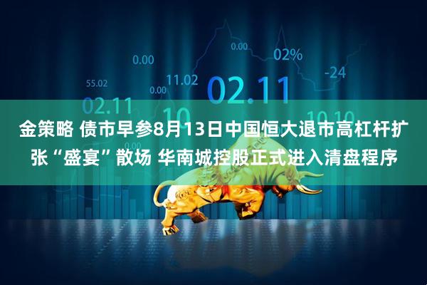 金策略 债市早参8月13日中国恒大退市高杠杆扩张“盛宴”散场 华南城控股正式进入清盘程序