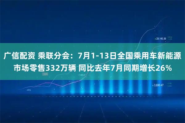 广信配资 乘联分会：7月1-13日全国乘用车新能源市场零售332万辆 同比去年7月同期增长26%