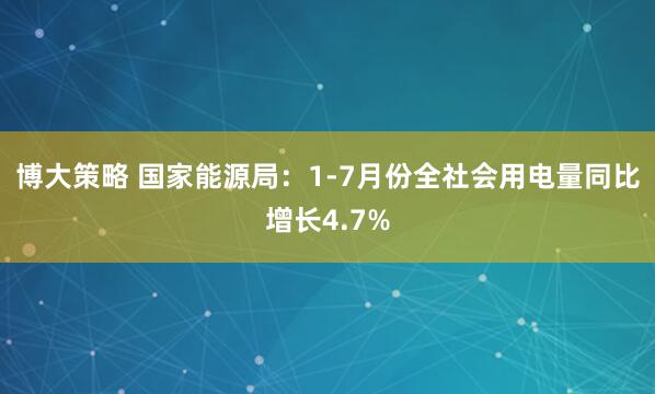 博大策略 国家能源局：1-7月份全社会用电量同比增长4.7%